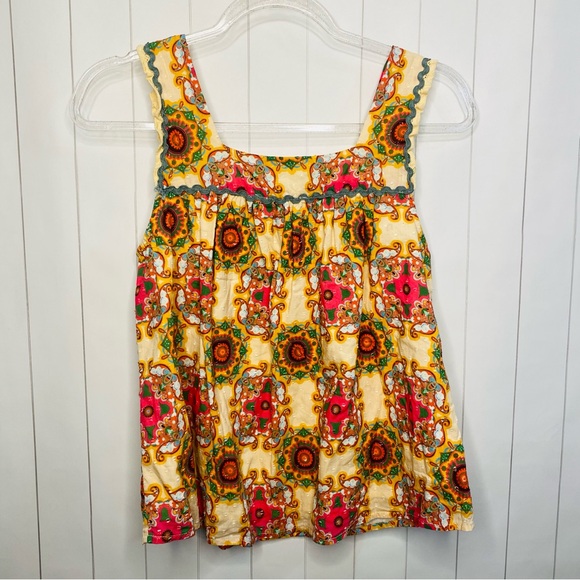 Anthropologie Let Me Be Vibrant Geo Abstract Floral Ric Rac Sleeveless Top 2 S - Picture 9 of 10